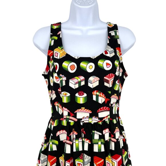 Retrolicious ModCloth Bento Box Sushi Print Sleeveless Dress Black Size Small - Picture 2 of 9